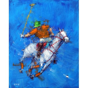 Zahid Saleem, 13 x16 Inch, Acrylic on Canvas, Polo Horse Painting, AC-ZS-014